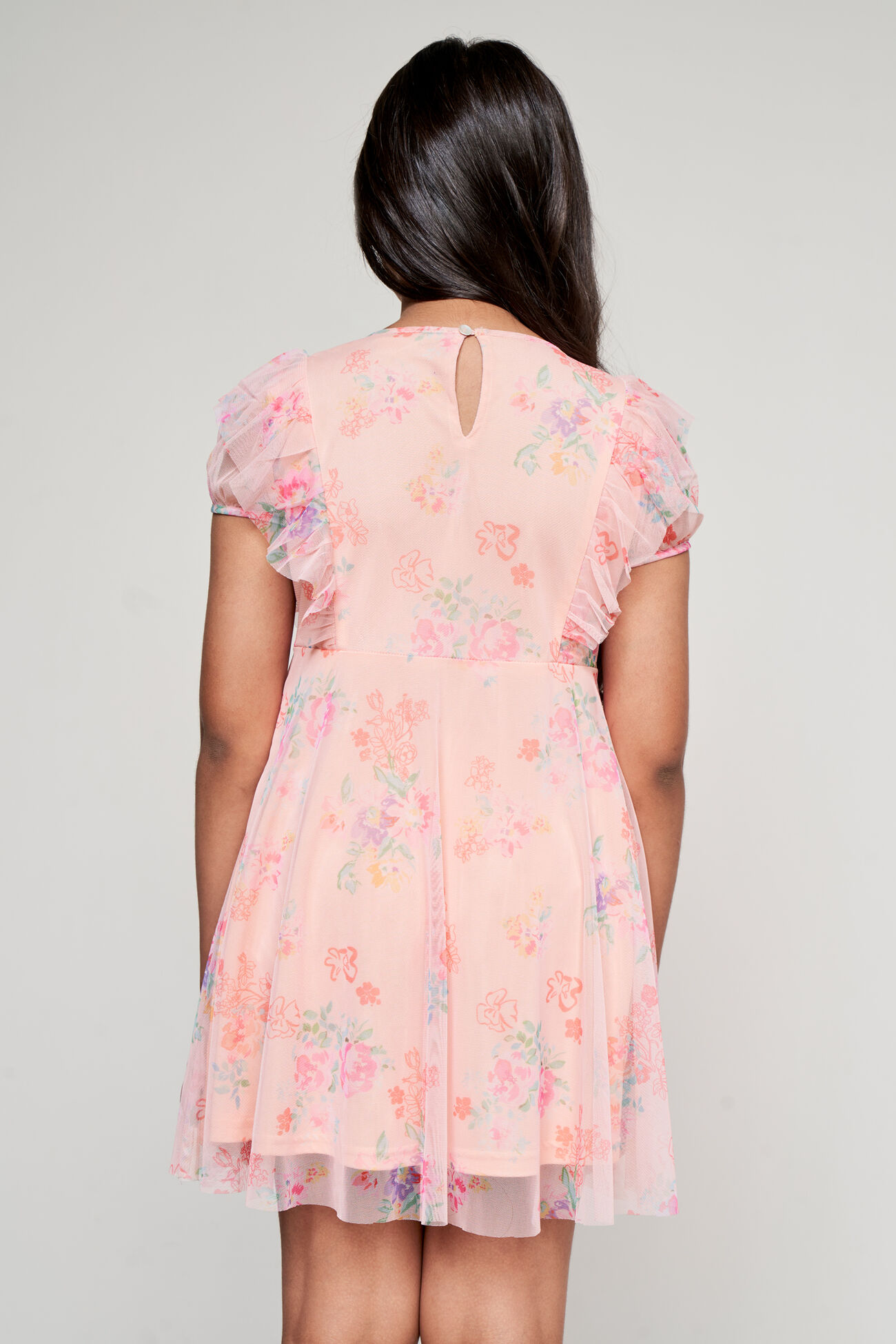 Peach Floral Tulle Dress, Peach, image 5